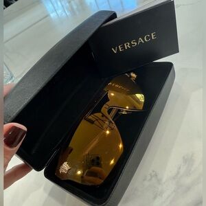 Versace Medusa bronze shield mirrored VE2161 Sunglasses w/ case OS